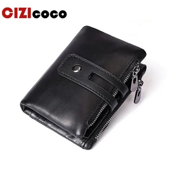 

Men Wallets Male Purse 100% Genuine Leather Wallet With Coin Pocket Zipper Short Credit Card Holder Wallets Men Leather Wallet