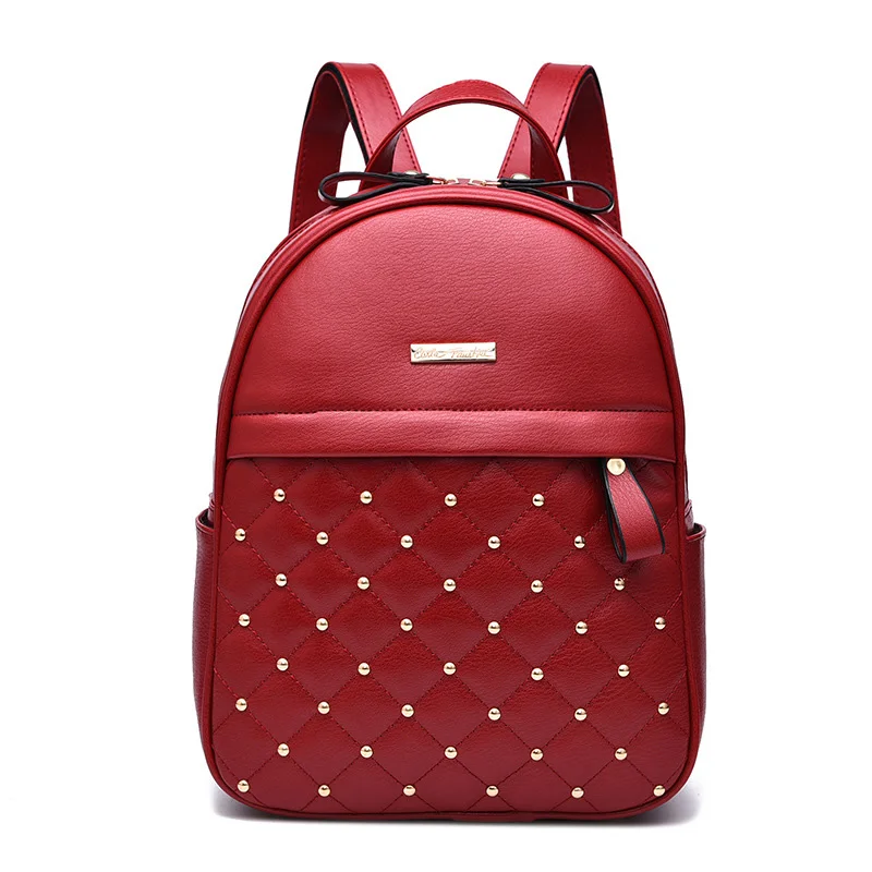 Women Backpacks For Teenage Girls Causal bags High Quality bead female shoulder bag PU Leather Backpacks