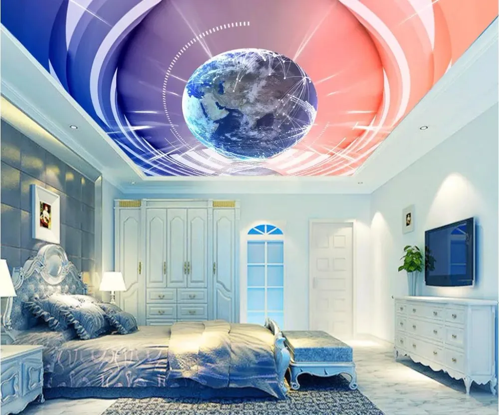 Us 8 4 44 Off Beibehang Wallpaper Custom Living Room Bedroom Cosmic Starry Sky Solar System Planet 3d Ceiling Zenith Mural Background Wall In