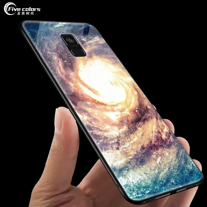 Закаленное Стекло чехол для samsung Galaxy A8 2018 A530F с космическим звездным принтом