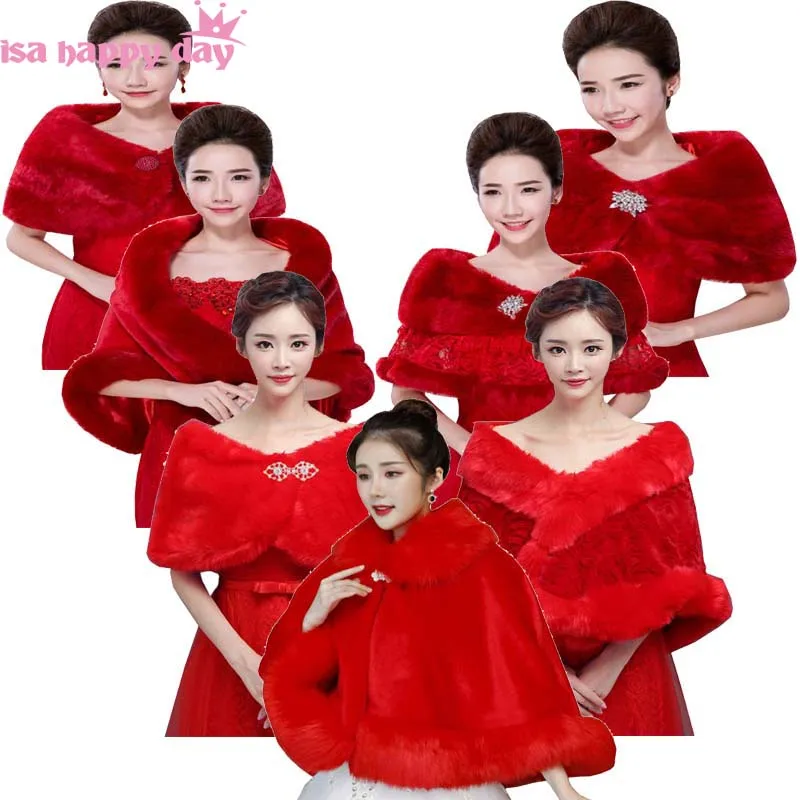 2019 Новое поступление искусственный мех красный Cheongsam Куртки wrap Болеро Пальто wrap s шаль накидка Свадебная шаль Свадебные аксессуары