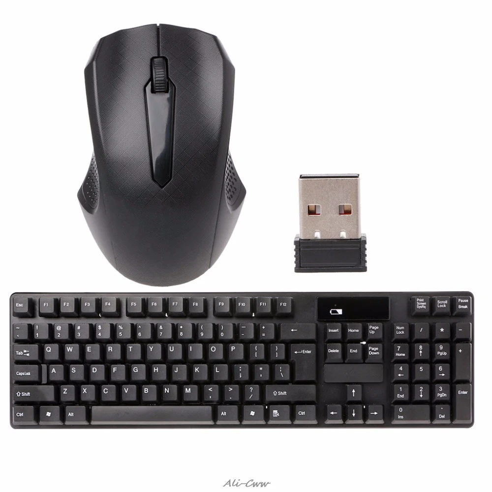 Nuevo  Teclado inalámbrico de alta calidad, Kit combinado de ratón óptico con receptor USB para ordenador portátil y de escritorio, color negro, 2,4 GHz 9jLxzZwZ