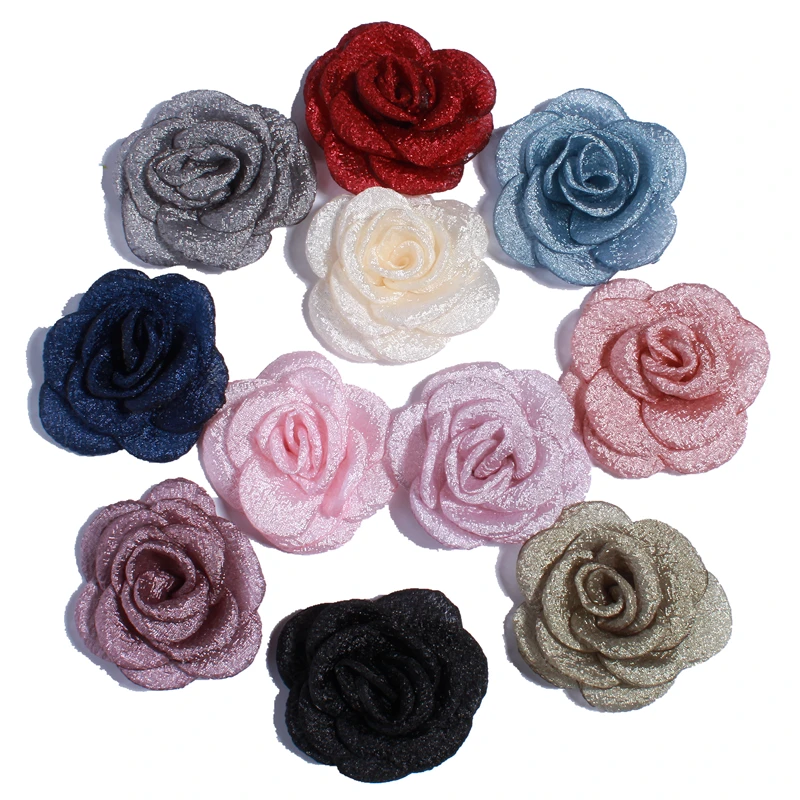

60PCS 5.5CM Beautiful Burnt Satin Rose Chiffon Flowers For Headbands Fabric Flower For Hairpins Accessories Army Green Color
