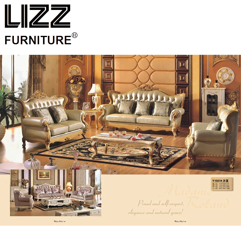 Luxury Furniture Chesterfield Genuine Leather Sofas For Living Room Royal Golden Sofa Loveseat