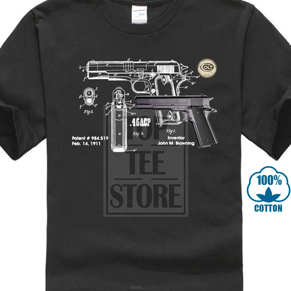 Colt 45 Калибр диаграмма патент 1911 по Джон Браунинг футболка Art Tm Футболка Скидка 100%