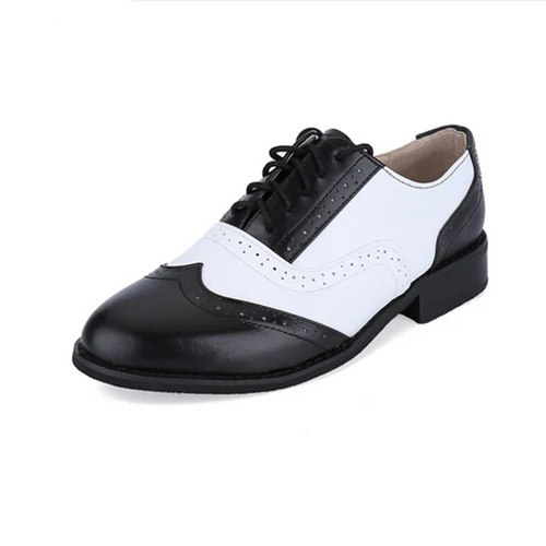 Xiuningyan/Винтаж ботинки-оксфорды в британском стиле для женщин из натуральной кожи без каблука Обувь женщин US size13 ручной работы черные кожаные Обувь - Цвет: black white