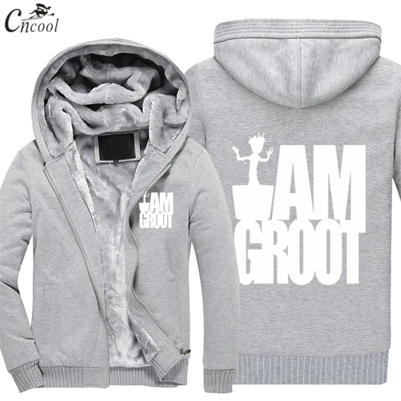 

2018 New Men Hoodies White I AM GROOT Printed Sweatshirts Plush thickening Popular Fitness Cool Marvel Sweatshirts