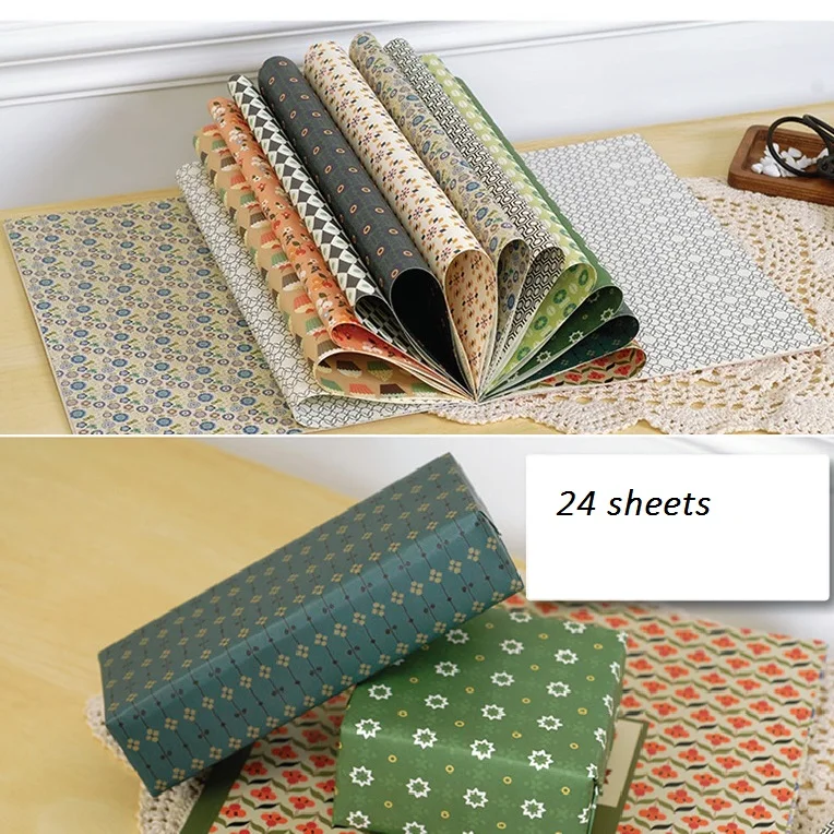 

24sheets DIY deep color theme gift wrapping paper creative papercraft art paper handmade scrapbooking kit set books