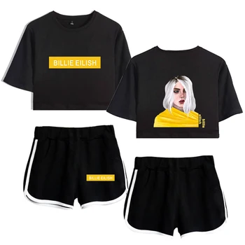 

Billie Eilish print Fashion comfortable Summer Cool Two Piece Set T-shirt Short Pants Popular Street Hip Hop casual Women