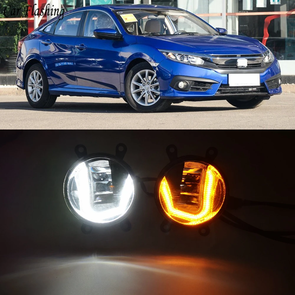 Автомобильные светодиодные фары 3 в 1 для Honda Civic 2016 2017 2018 DRL дневные ходовые огни