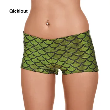 

Qickitout Shorts 2016 Women's Fashion Slim Elasticity Shorts Bright Green Scales Mermaid Digtal Printing Fitness Shorts