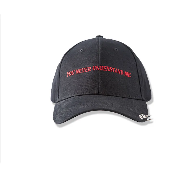 

Personality double iron ring metal punk Baseball Cap for Women and men wind Cap alphabet embroidery Harajuku Hat C1032