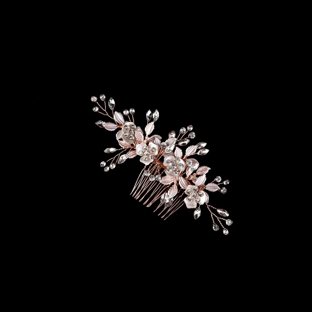 

Fashion Rose Gold Hair Combs Hairpins Clips Women Crystal Hair Jewelry Handmde Flower Bridal Wedding Hair Accessories