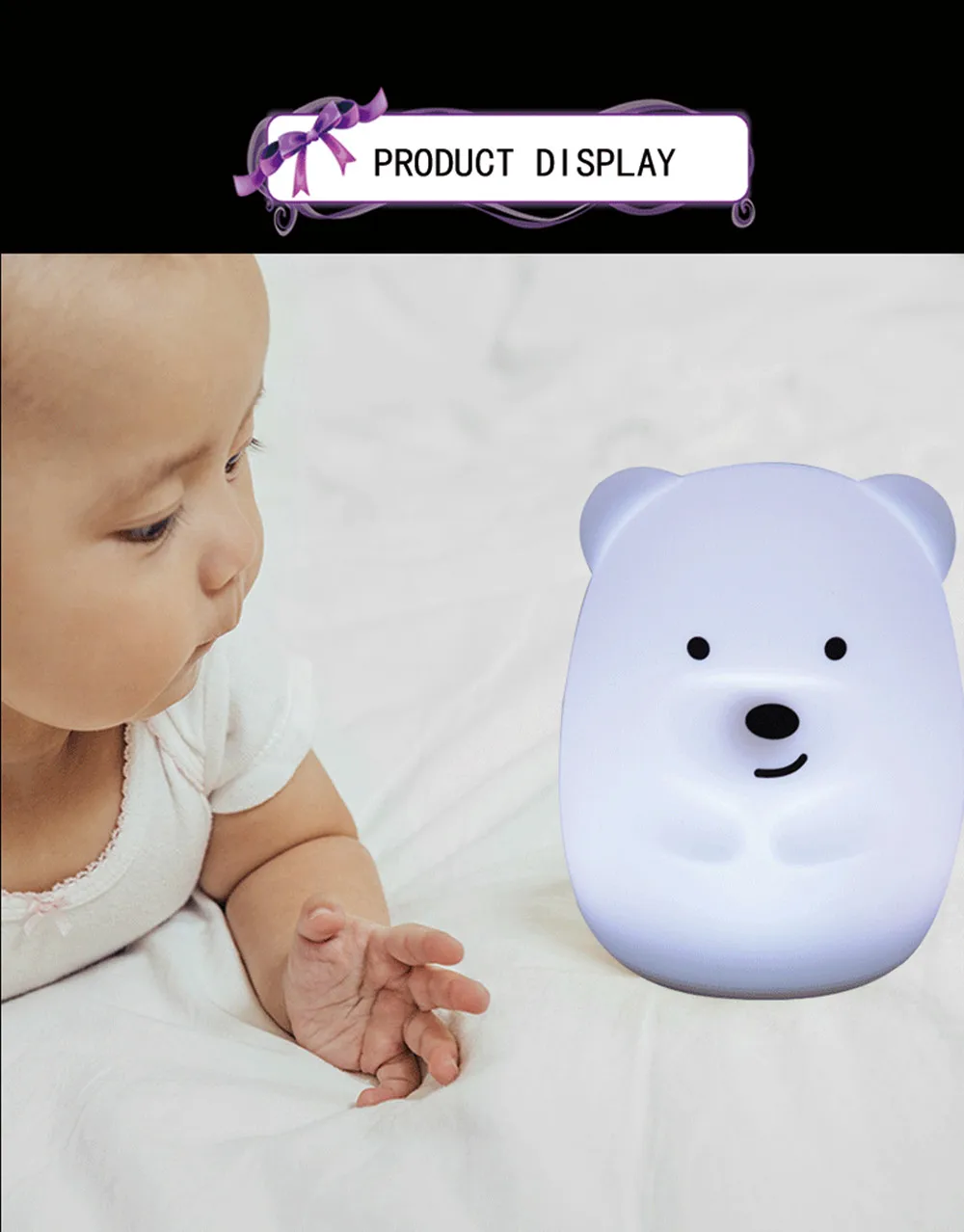 SuperNight Cute Bear Dog Monkey Fox LED Night Light Touch Sensor Colorful Silicone Cartoon Table Lamp for Children Kids Baby (8)