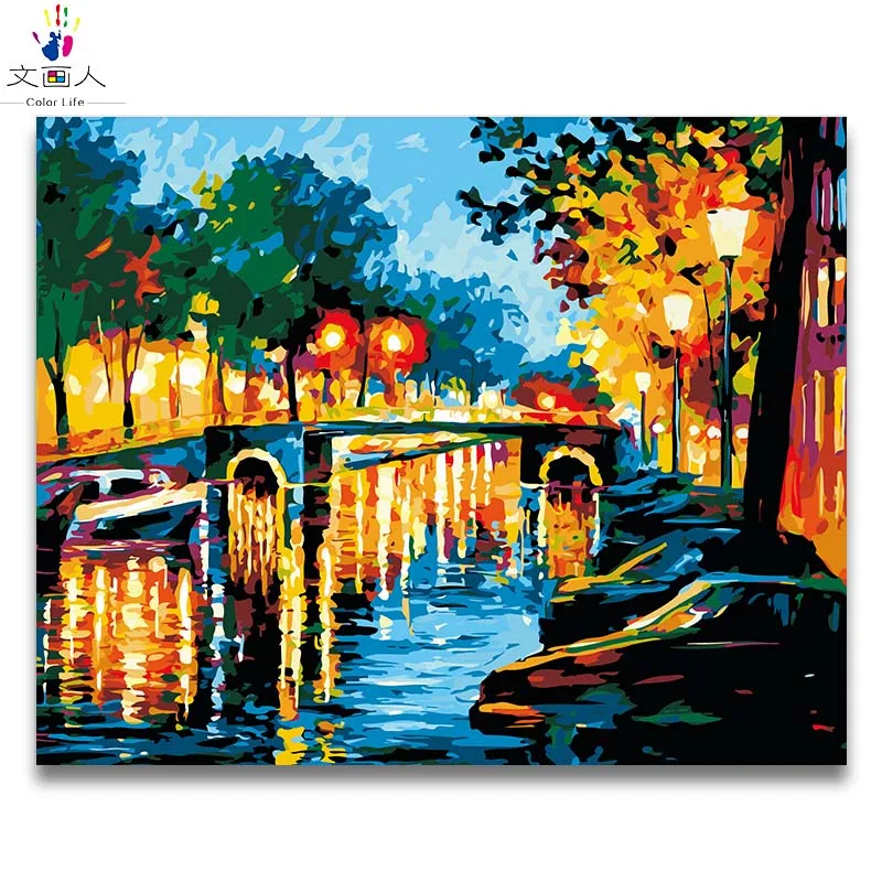 

abstract Building bridge diy oil painting draw coloring pictures by numbers with kits on canvas for living room decor with frame