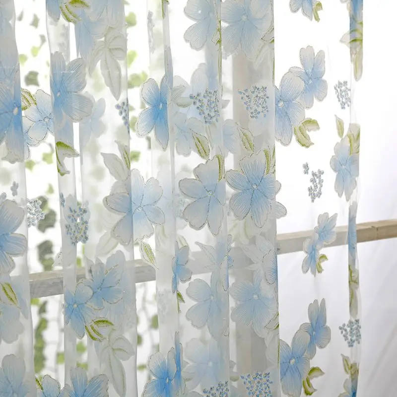 Sheer Voile Tulle Window tulle Curtains Bedroom Living Room Balcony Flowers Printed Tulip Sun-shading Translucent Curtain