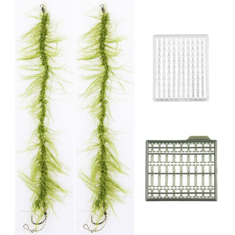 

2pcs Carp Fishing Rigs Ready Made Hair Rigs Terminal Tackle Hook Weed Line + 2pcs Bait Stops,6 #8