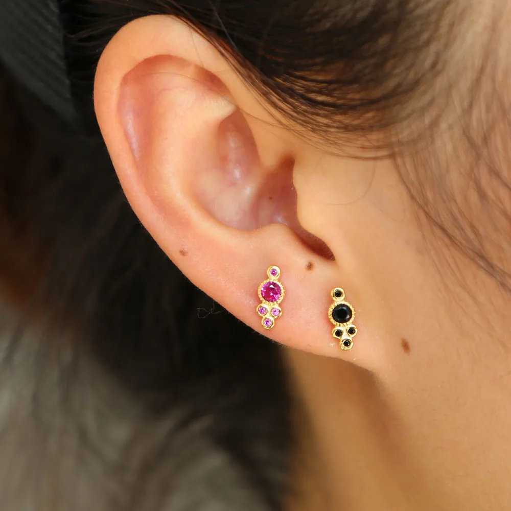 Новые Нежные стерлингового серебра 925 сверкающие мини круглые серьги-гвоздики с тремя цветами CZ женские вечерние Роскошные ювелирные изделия