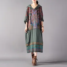 Johnature Vintage Sudadera con capucha Impresión de otoño con flores mujeres sudadera suelta 2019 Otoño Invierno nueva sudadera suelta