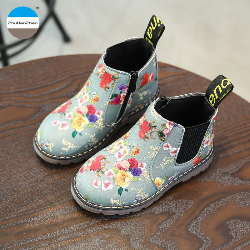 

2018 Good quality 1-12 years old children's fashion boots baby girls short boots flower princess shoes non-slip martin boots