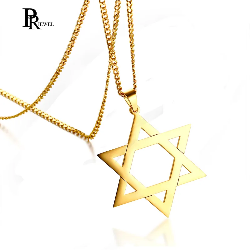 

Stainless Steel Hexagram Star of David Pendant Men Necklace Silver Gold Black