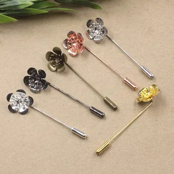 

18*6mm Filigree Flower Brooch Lapel Pin with Stopper Blank Setting Bases Shawl Cape Scarf DIY Findings Connector Safety Hat Pins