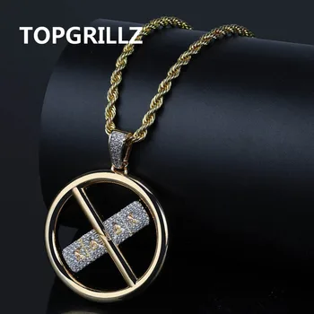 

TOPGRILLZ Hip Hop Gold Color Plated Iced Out Brass Micro Pave CZ Round Anti Xanax Necklace &Pendant Charm for Men Three Chains