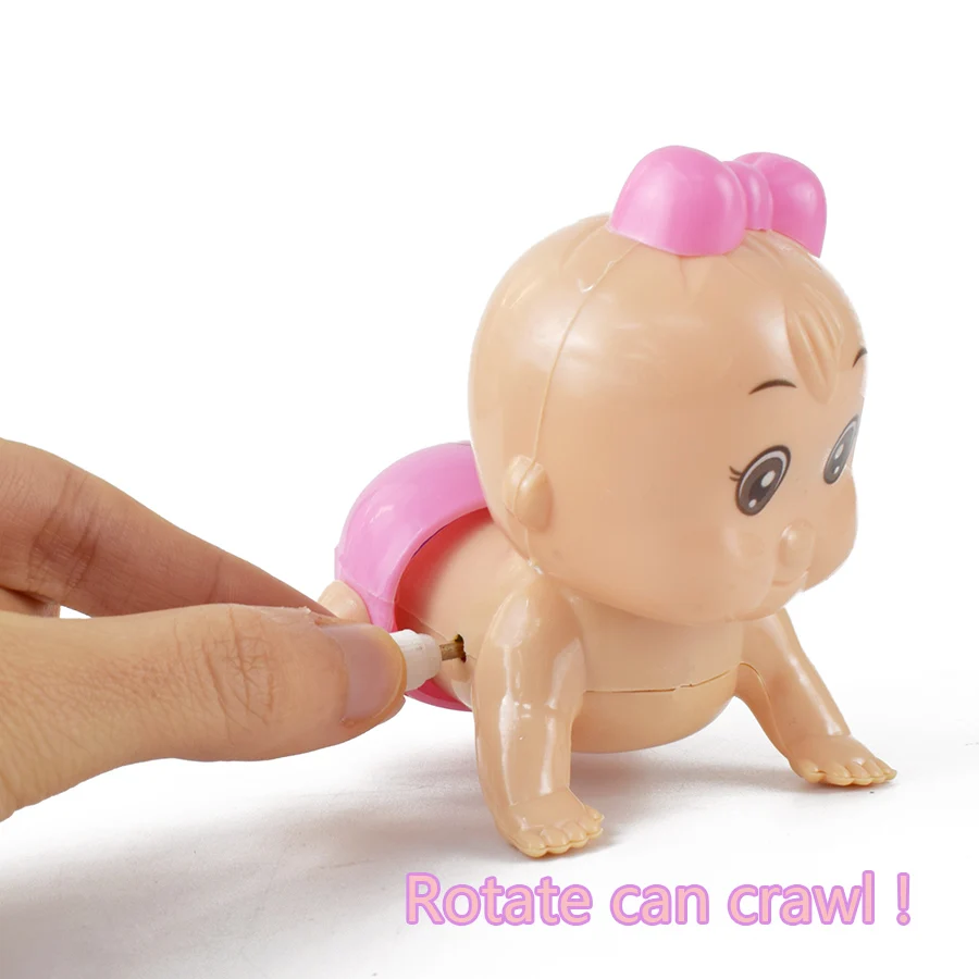 1pcs Newborn Baby Wind up Toy Funny Cartoon Clockwork Toys Crawling Baby Design Pull Back Toy for Kids Random Color Classic Toy