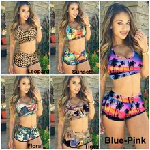 Retro Tankinis Women Bandage Swimsuit Tankini Sunset Coconut Palm 3D Printed Racerback Vest Tank Tops Bra Shorts Sports Swimwear