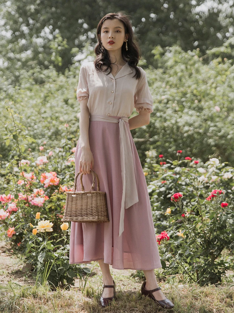 

2019 new fashion women's two piece set Summer blouse shirt+skirt