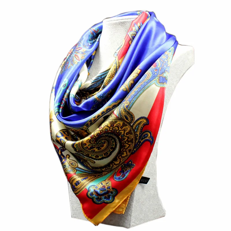Fashionable wholesale silk scarves 90 x90 square satin scarvesWomen's