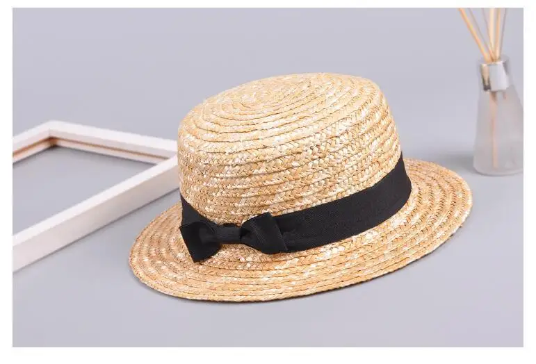 Seioum Fashion Cute Child girls Summer Bowknot straw Sun hat Boy Boho Beach Flat Top Fedora hat Sunhat Trilby kids Panama hat