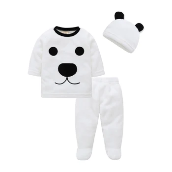 

Baby boy girl clothes 2020 winter thick velvet cute bear long sleeve double flannel clothes + pants + hat 3 piece suit