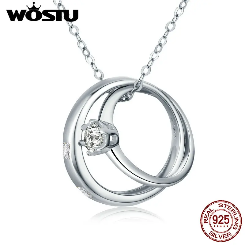 

WOSTU Genuine 925 Sterling Silver Wedding Ringset Pendant Necklace For Women Romantic Jewelry Gift For Girlfriend Wife CQN212