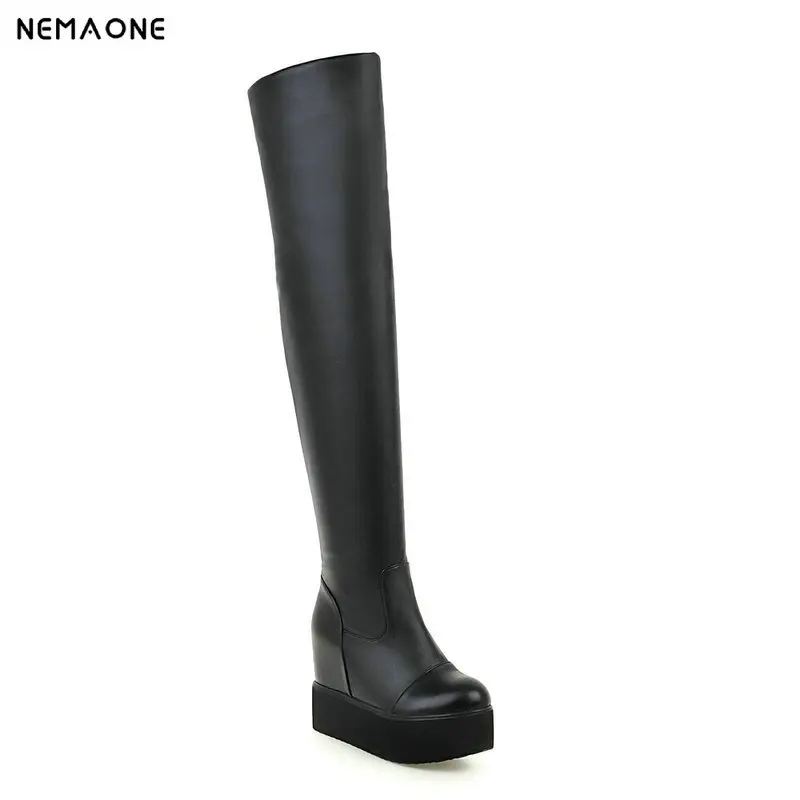 

NEMAONE high heels over the knee high boots woman rouned toe platform black white pink ladies western boots party shoes woman