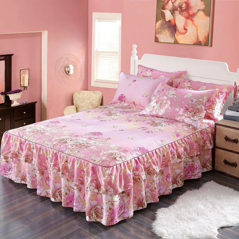 

31 Korean Plant Flower Pattern Decoration Fit Bed Skirt Bedding Set 3pcs Large Bed Linen Bed Cover Pillowcase Home Textile
