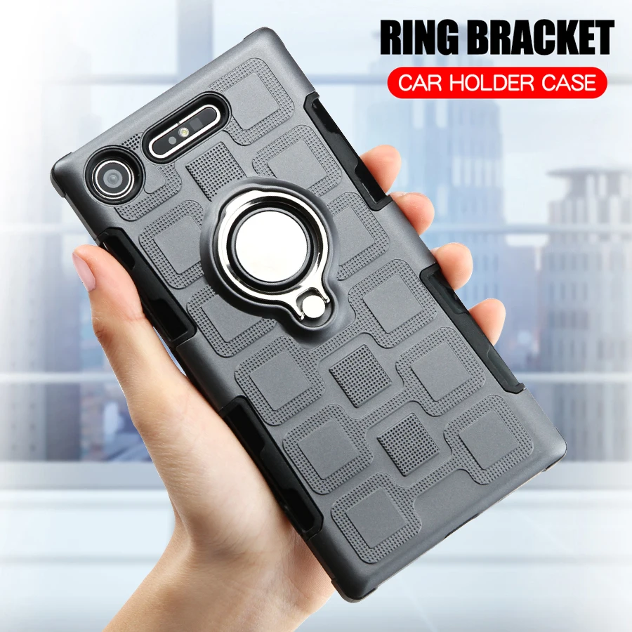 

Luxury Case For Sony Xperia XZ1 Silicone Finger Ring Back Cover For Sony Xperia XZ1 Dual G8341 G8342 TPU Armor Car Holder Case