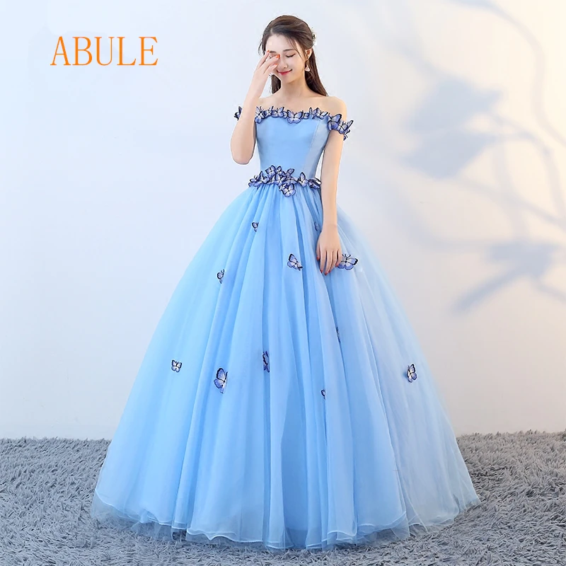 

ABULE Quinceanera Dresses 2018 srtapless lace up blue ball gown prom dress Debutante Gown 15 Years Layer simple Custom sizes