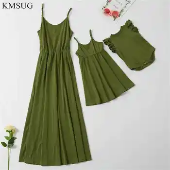 

Mother And Daughter Dresses NEW Army Green Spaghetti Strap Matching Long Dresses Mom and Daughter Dress Family Clothing D078