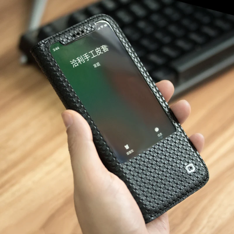 QIALINO Чехлы для iPhone X смарт вид Флип из натуральной кожи чехол окна 10 десять kickstand