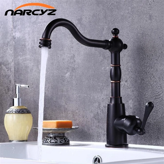 Best Offers New Style Black bronze kitchen faucet 360 rotate  black color sink tap cold and hot mixer tap Black retro kitchen faucet XT-131