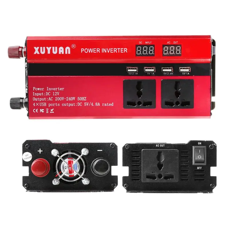  4000W Solar Car Power Inverter LED DC12/24V to AC110/220V Sine Wave Converter 4 USB Interfaces