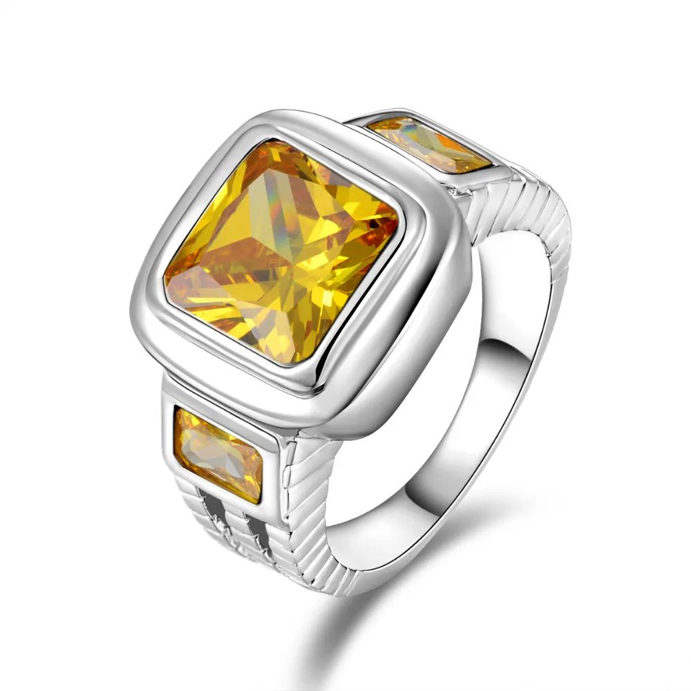 

SuoHuan Size 8-12 Amazing Male Ring Mens Yellow Zirconia Stone Crystal Silver Gold Filled Mens Party Fashion Rings Jewelry Gift