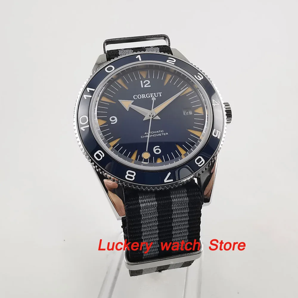 

41mm corgeut men's watch blue dial Sapphire Glass luminous ceramic bezel Automatic wrist watch-CA0606