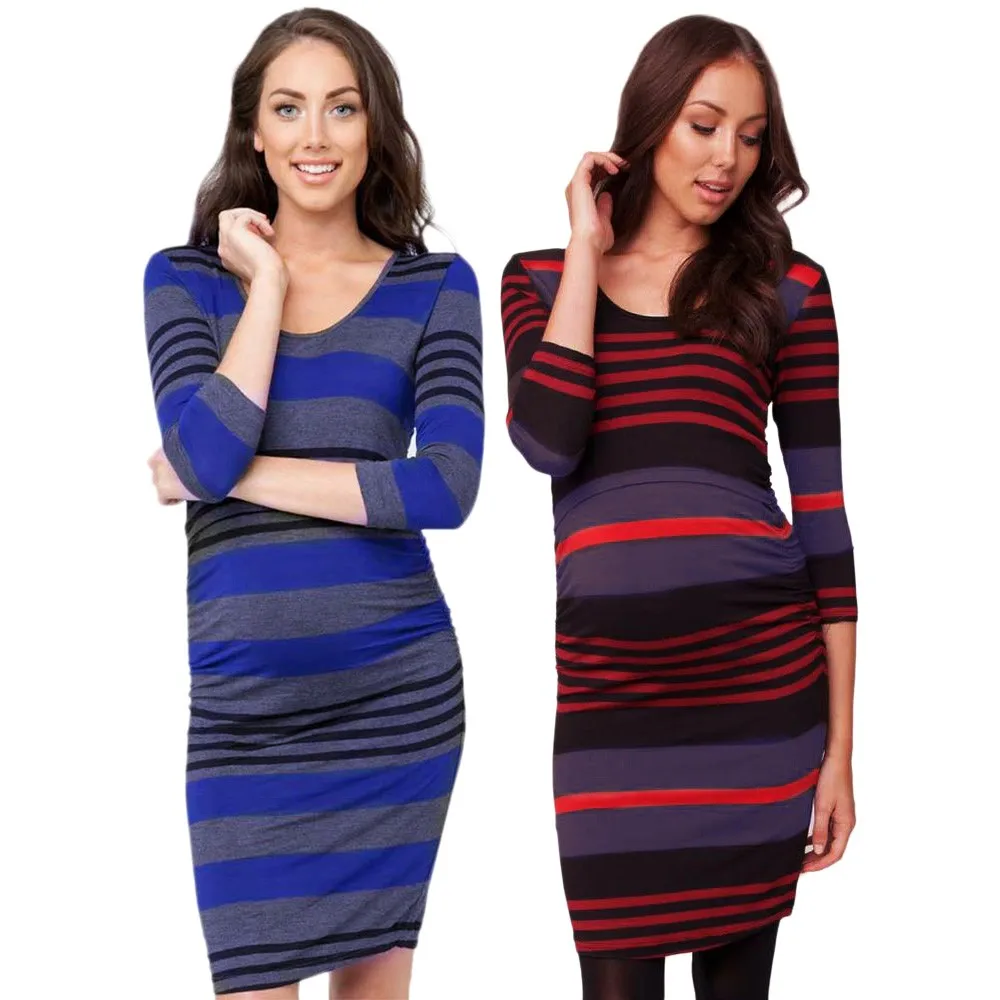 

Maternity Dresses Winter Women Nursing Baby Striped Long Sleeve Cotton Dress Clothes Robe Grossesse Clothes For Pregnant Women