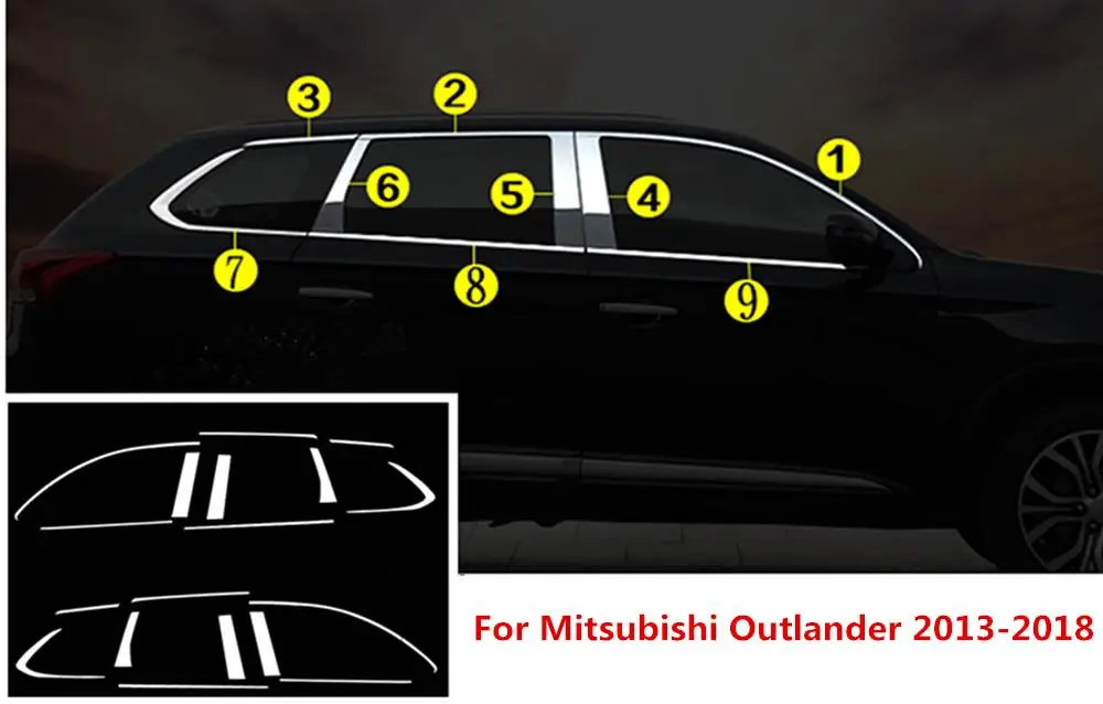 

18PCS For Mitsubishi Outlander 2013-2018 Windows Strip Cover Pillar Posts trim