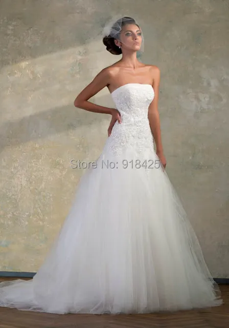New Arrival Spadła Talii Koronki Gorset Tulle Bez Ramiączek Suknia