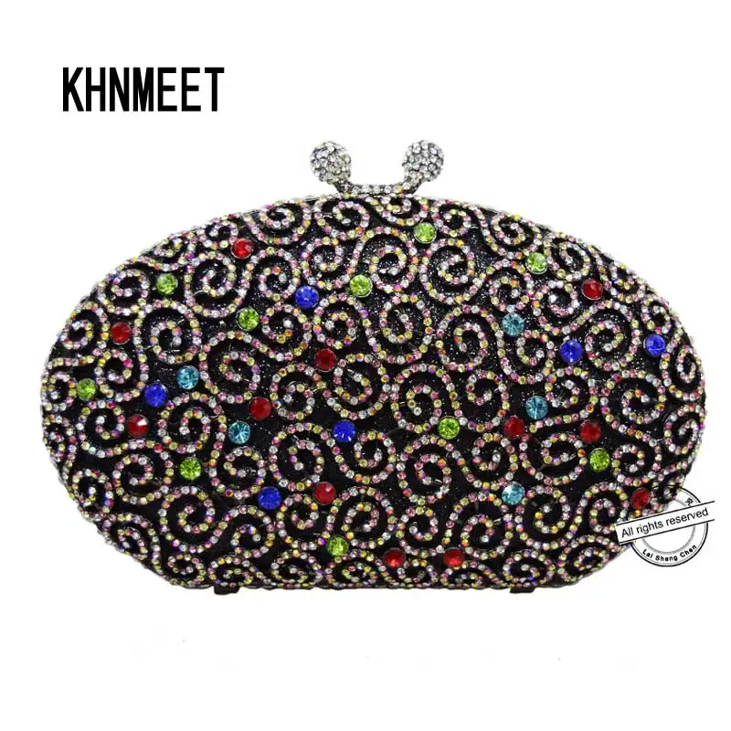 LaiSC whirlpool pattern mini crystal evening bags silver party bags