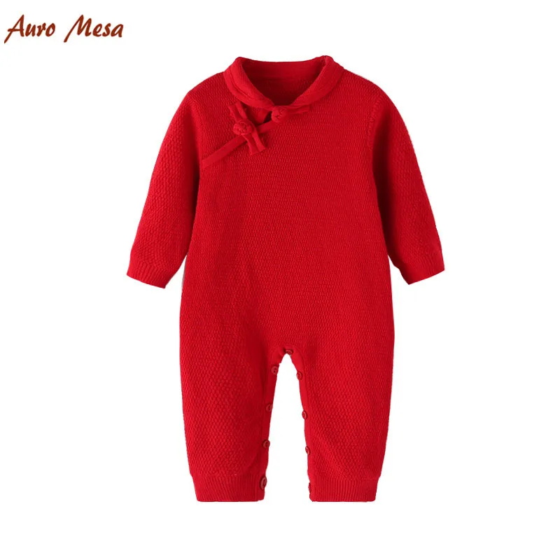 Autumn Winter Chinese Classical style Red baby Rompers Cheongsam