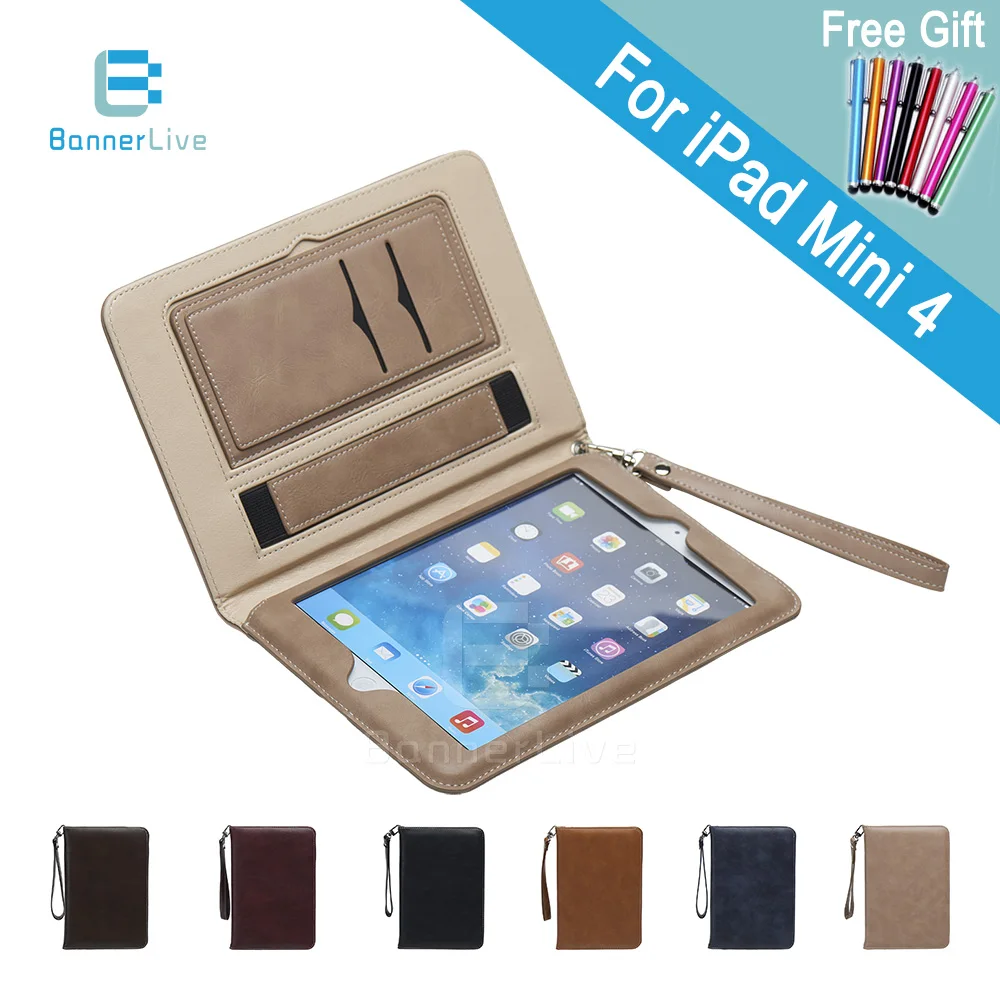 

Luxury PU Leather Case for iPad mini 4 Retro Briefcase Auto Wake Up Sleep Hand Belt Holder Stand Flip Bags Cover for iPad mini4